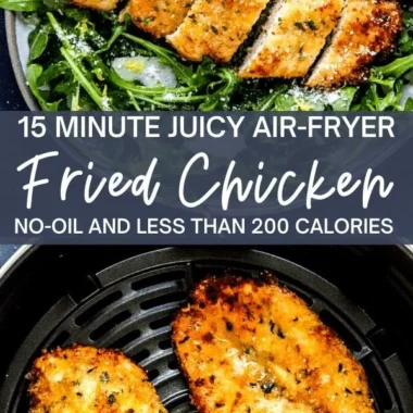 Crispy air fryer breaded chicken breast served with a side salad