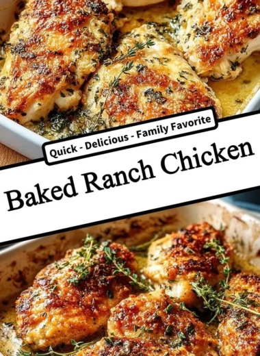 Delicious baked ranch chicken served on a plate with fresh herbs