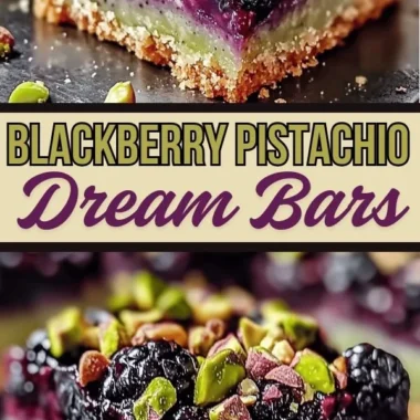 Delicious blackberry pistachio dream bars stacked on a plate.