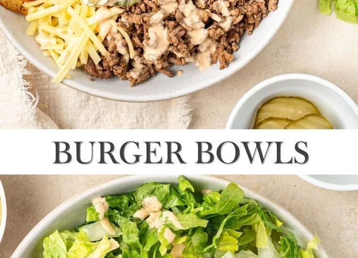 Healthy and delicious Burger Bowls with fresh ingredients.