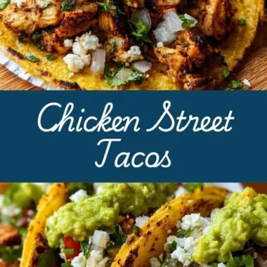 Delicious Chicken Street Tacos topped with fresh ingredients and served on a rustic plate.
