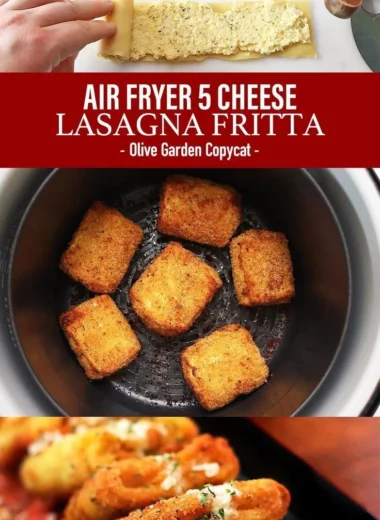 Delicious air fryer lasagna served hot, inspired by Olive Garden recipe.