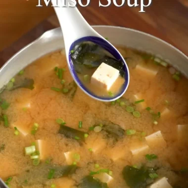 Bowl of easy gluten-free miso soup with tofu and seaweed