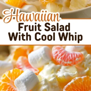 Colorful Hawaiian Fruit Salad with Cool Whip served in a bowl.