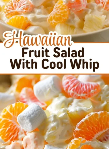 Colorful Hawaiian Fruit Salad with Cool Whip served in a bowl.