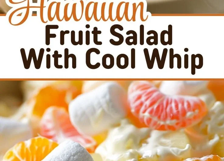 Colorful Hawaiian Fruit Salad with Cool Whip served in a bowl.