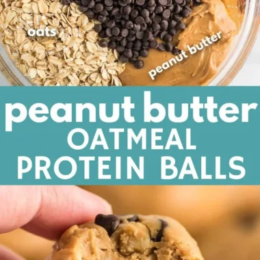 Healthy no bake protein balls made with oats, nut butter, and protein powder