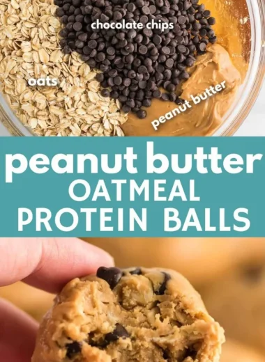 Healthy no bake protein balls made with oats, nut butter, and protein powder