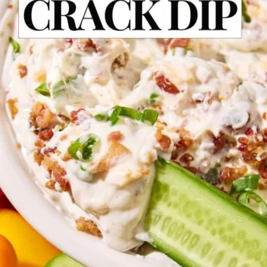 High protein crack dip served in a bowl with fresh vegetables