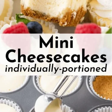 Delicious mini cheesecakes displayed on a platter.