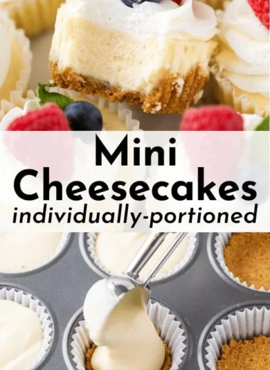 Delicious mini cheesecakes displayed on a platter.