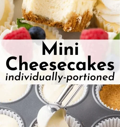 Delicious mini cheesecakes displayed on a platter.