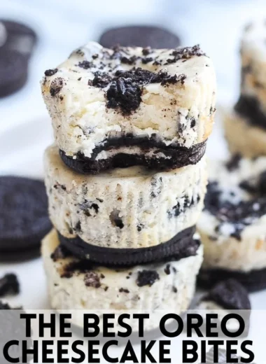 Delicious Oreo Cheesecake Bites served on a plate.