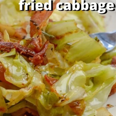 Southern fried cabbage with crispy bacon in a skillet