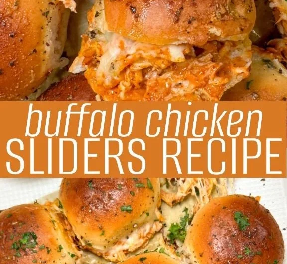 Plate of spicy Buffalo Chicken Sliders served with ranch dipping sauce