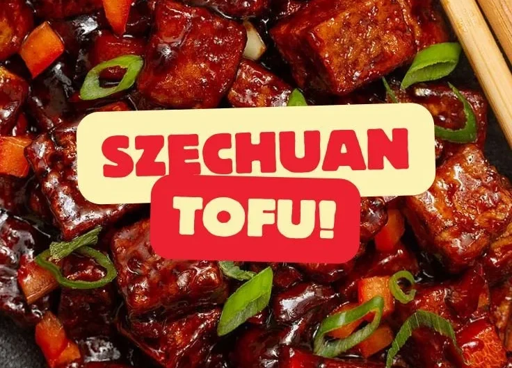 Delicious Szechuan Tofu served with vibrant vegetables