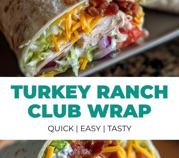 Turkey Ranch Club Wrap filled with turkey, ranch dressing, lettuce, and tomatoes.