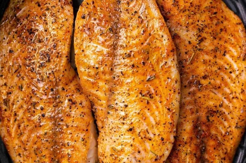 Delicious air-fried tilapia fillets garnished and ready to serve