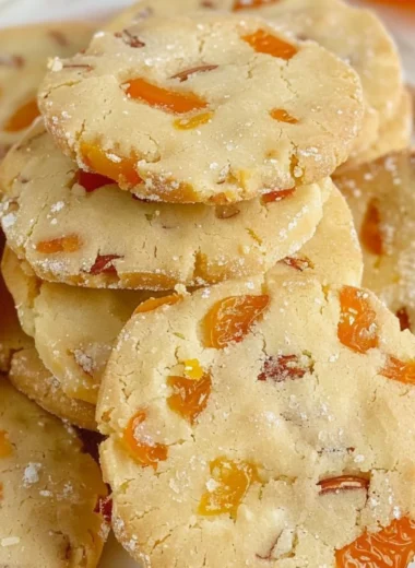 Delicious Apricot Almond Shortbread Cookies on a plate