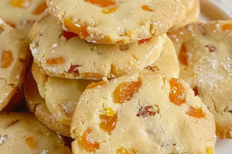 Delicious Apricot Almond Shortbread Cookies on a plate