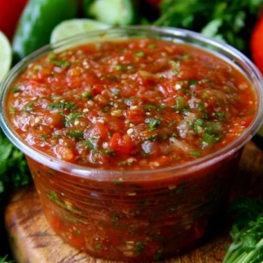 Bowl of the best homemade salsa with fresh tomatoes, onions, and cilantro