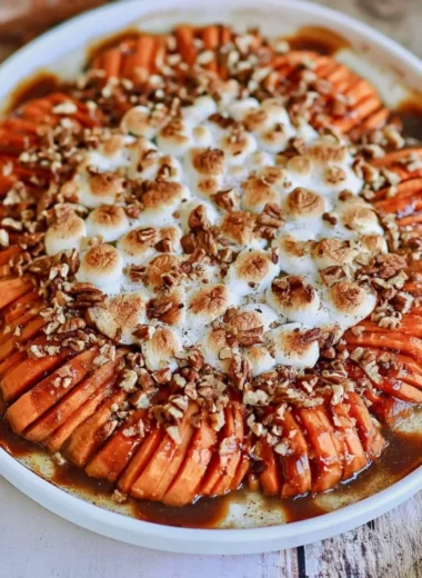 Creamy scalloped sweet potatoes baked to perfection with cheese and herbs