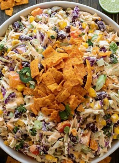 Bowl of bold flavor-packed coleslaw with colorful vegetables and tangy dressing