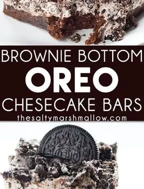 Brownie Bottom Oreo Cheesecake Bars ready to be served.