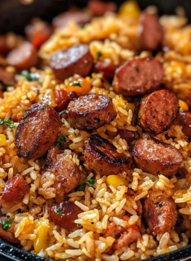 Delicious Cajun Sausage and Rice Skillet ready to serve