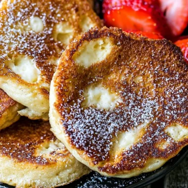 Delicious cottage cheese pancakes served with fresh fruits and syrup