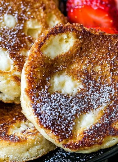 Delicious cottage cheese pancakes served with fresh fruits and syrup