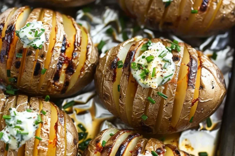 Cozy Hasselback potatoes topped with rich chive butter, perfect for any meal.