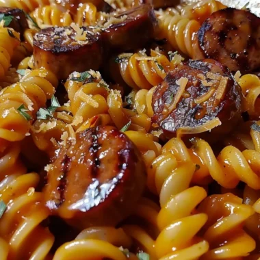 Delicious Cozy Honey BBQ Sausage Pasta served in a bowl with herbs on top