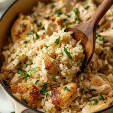 One-Pot Garlic Parmesan Chicken and Rice served in a cozy dish