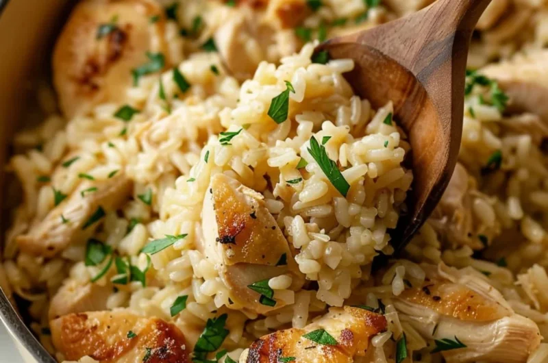 One-Pot Garlic Parmesan Chicken and Rice served in a cozy dish