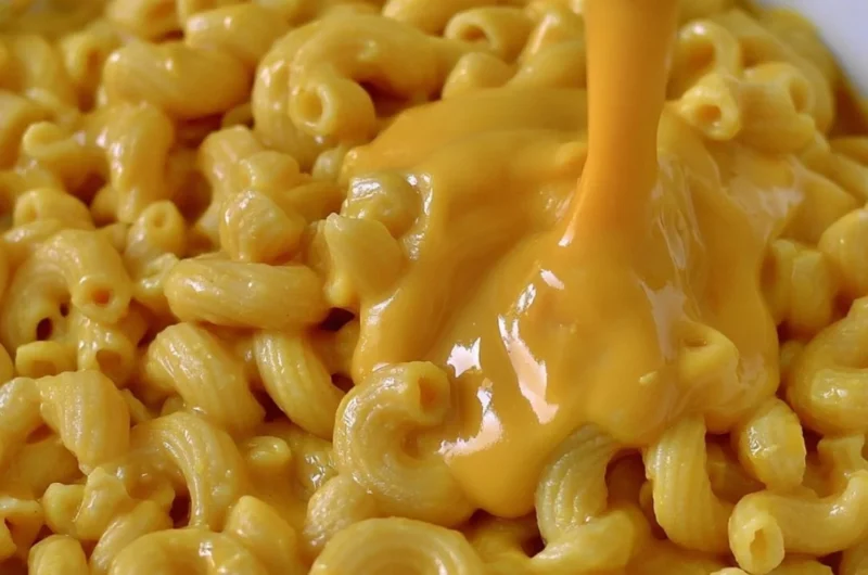 Creamy vegan mac & cheese served in a bowl, dairy-free and cashew-free