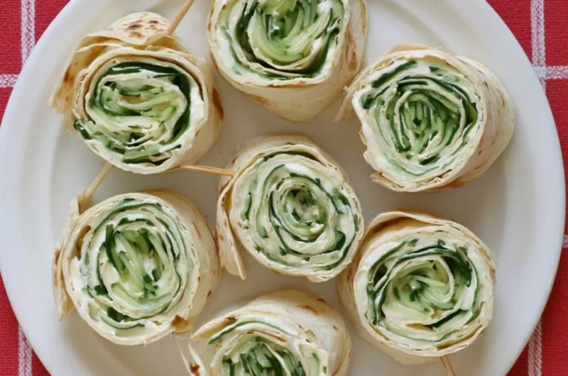 Delicious cucumber wrap sandwiches displayed on a platter.
