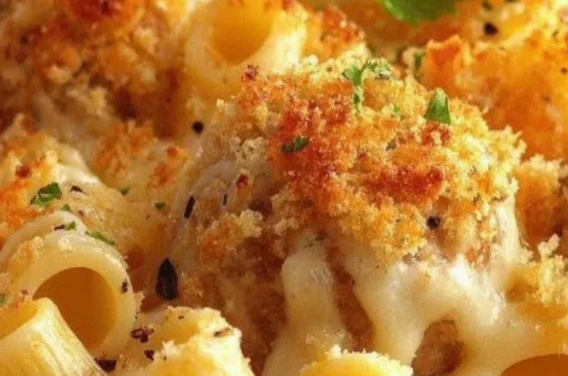 Delicious dump and bake meatball casserole topped with melted cheese