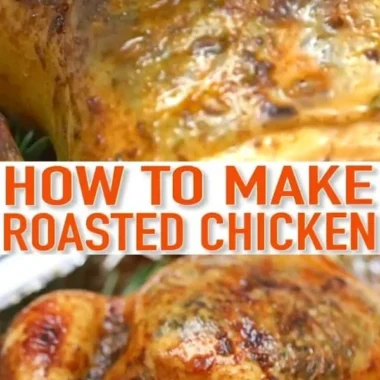 Garlic lemon roasted chicken with herbs and spices, served on a plate.
