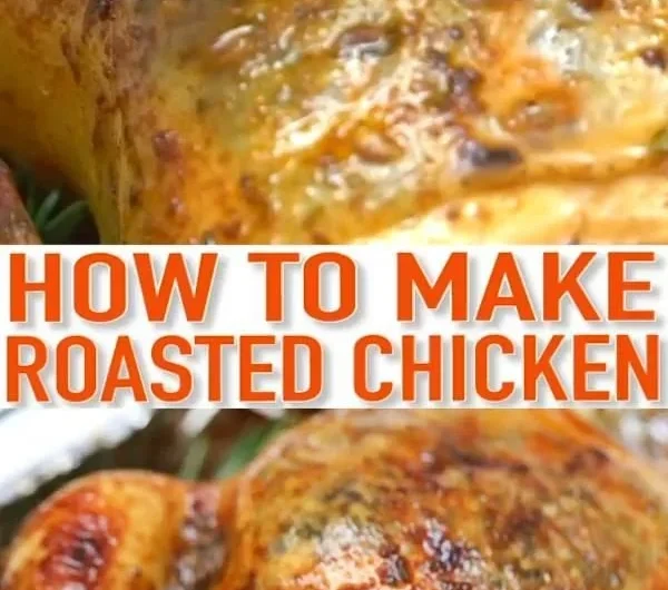 Garlic lemon roasted chicken with herbs and spices, served on a plate.