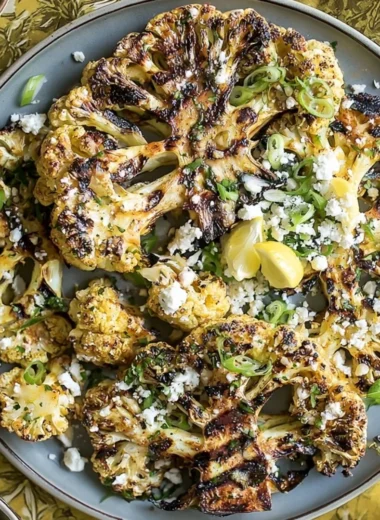 Grilled Garlic Cauliflower Steaks served on a plate