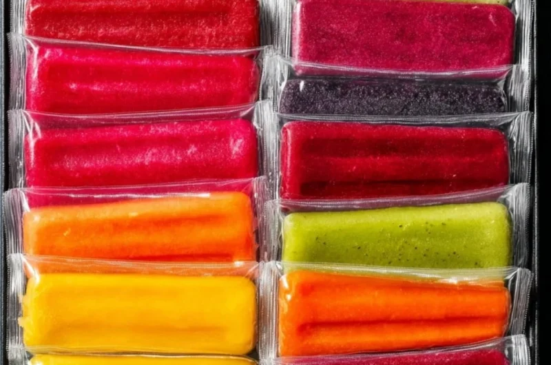 Colorful healthy homemade freezer pops made with fresh fruits.