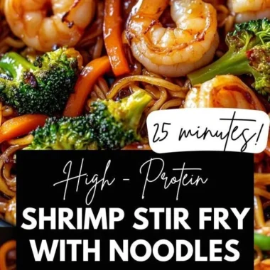 Delicious high-protein one-pan shrimp stir fry with colorful vegetables