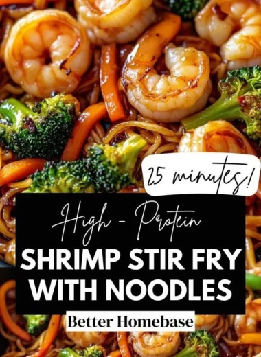 Delicious high-protein one-pan shrimp stir fry with colorful vegetables