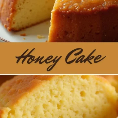 Delicious slice of homemade Honey Cake with honey drizzle on top.