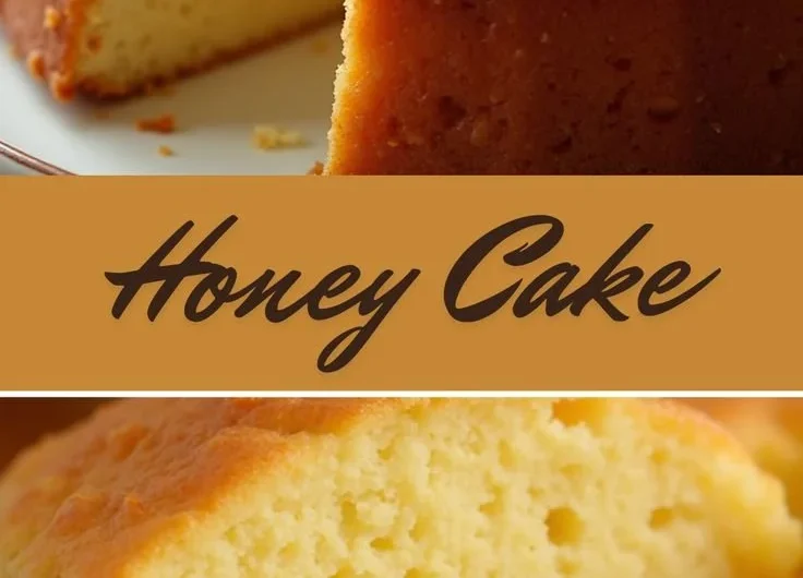 Delicious slice of homemade Honey Cake with honey drizzle on top.
