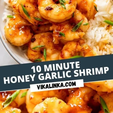 Delicious Honey Garlic Shrimp on a plate garnished with sesame seeds and green onions