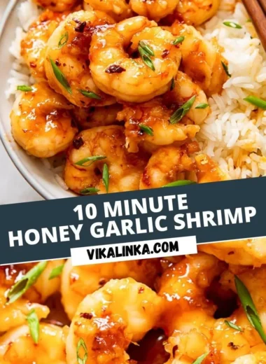 Delicious Honey Garlic Shrimp on a plate garnished with sesame seeds and green onions