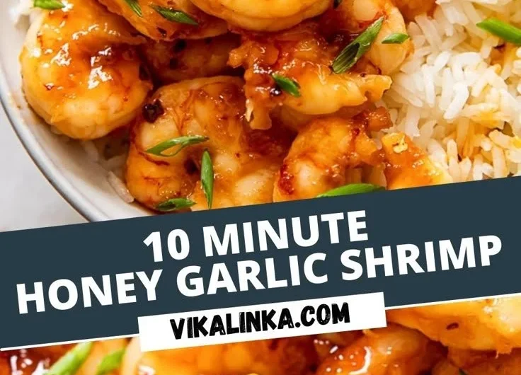 Delicious Honey Garlic Shrimp on a plate garnished with sesame seeds and green onions