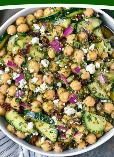 Healthy Mediterranean Chickpea Salad with fresh vegetables and dressing